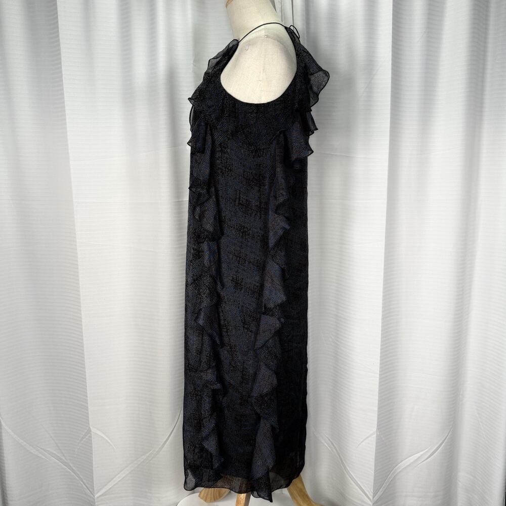 NWT Tibi 100% Silk Ruffle Dress Women's Size 0 S Black Blue Whimsical - Picture 3 of 11
